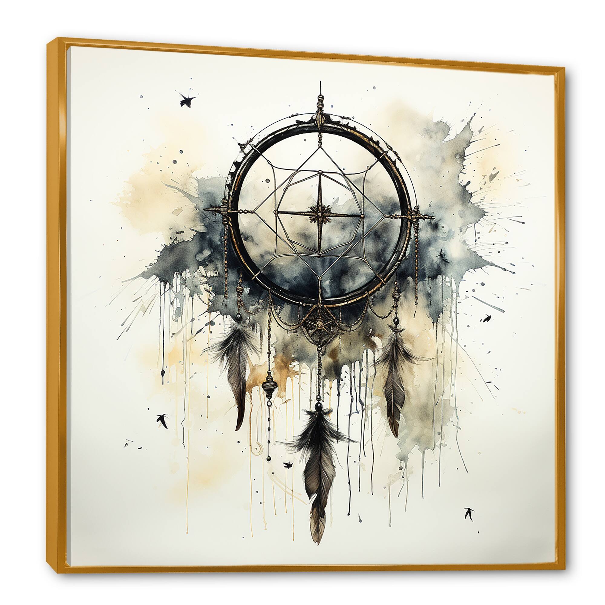 Designart "Beige And Grey Dreams Keepers I" Dream catcher Framed Wall
